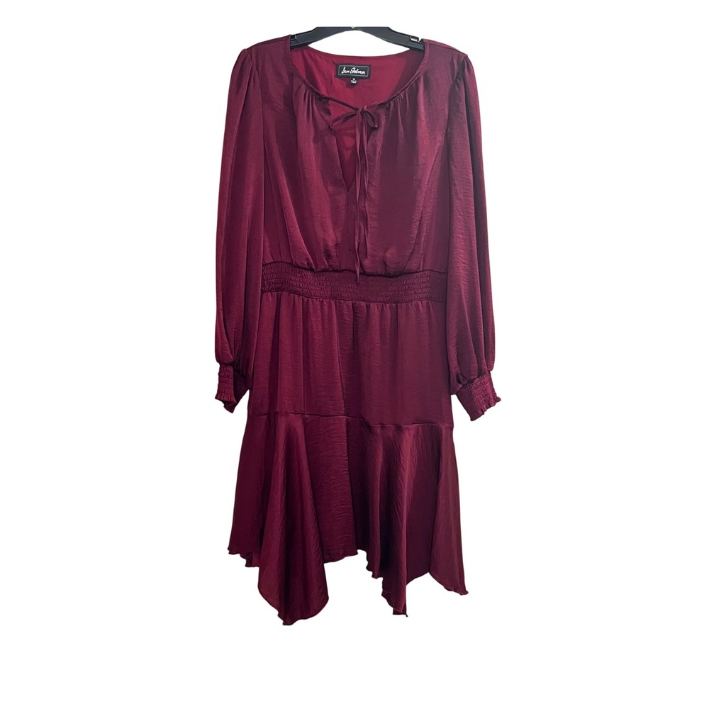Sam Edelman Burgundy Smocked Waist Handkerchief Hem Mini Dress‎ Womens 10 Wine
